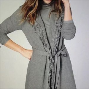 J. Jill Women's Gray Fringe Shawl Neck Open Front Sweater Cardigan